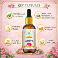 Bhudevam Naturals Geranium Essential Oil For Skin, Hair, Relaxation & Mood Upliftment 15ml - 8