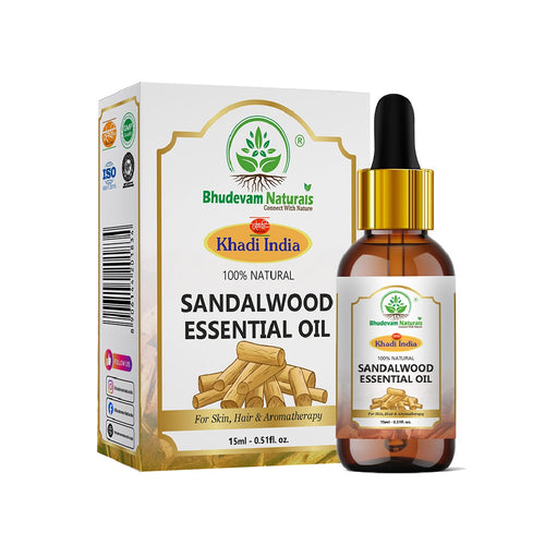 Bhudevam Naturals Khadi Sandalwood Essential Oil for Skin Care, Aromatherapy, Meditation, Diffuser & Massage 15ml - 1