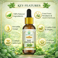 Bhudevam Naturals Khadi Basil Essential Oil for Hair Care, Aromatherapy, Stress Relief, Diffuser, Massage & Skin Care 15ml - 6