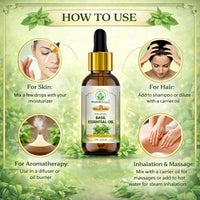 Bhudevam Naturals Khadi Basil Essential Oil for Hair Care, Aromatherapy, Stress Relief, Diffuser, Massage & Skin Care 15ml - 7