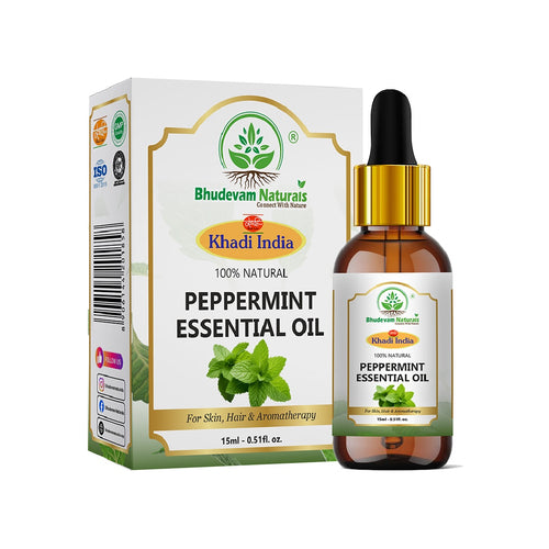 Bhudevam Naturals Khadi Peppermint Essential Oil for Hair Growth, Head Massage, Aromatherapy, Diffuser, Skin Care & Stress Relief 15ml - 1