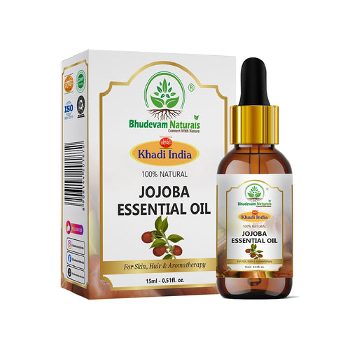 Bhudevam Naturals Khadi Jojoba Essential Oil Natural Carrier Oil for Face, Skin, Hair Growth, Beard Care, Massage & DIY Skincare 15ml - 1