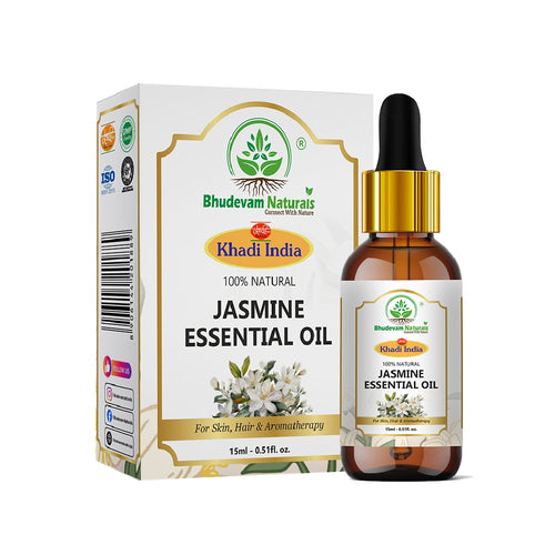 Bhudevam Naturals Khadi Jasmine Essential Oil for Aromatherapy, Skin Care, Hair Care, Stress Relief, Diffuser & Massage 15ml - 1