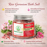 Bhudevam Naturals Khadi Rose Geranium Bath Salts for Relaxation – Natural Aromatherapy Soaking Salts with Essential Oils for Stress Relief & Skin Care 200gm - 6