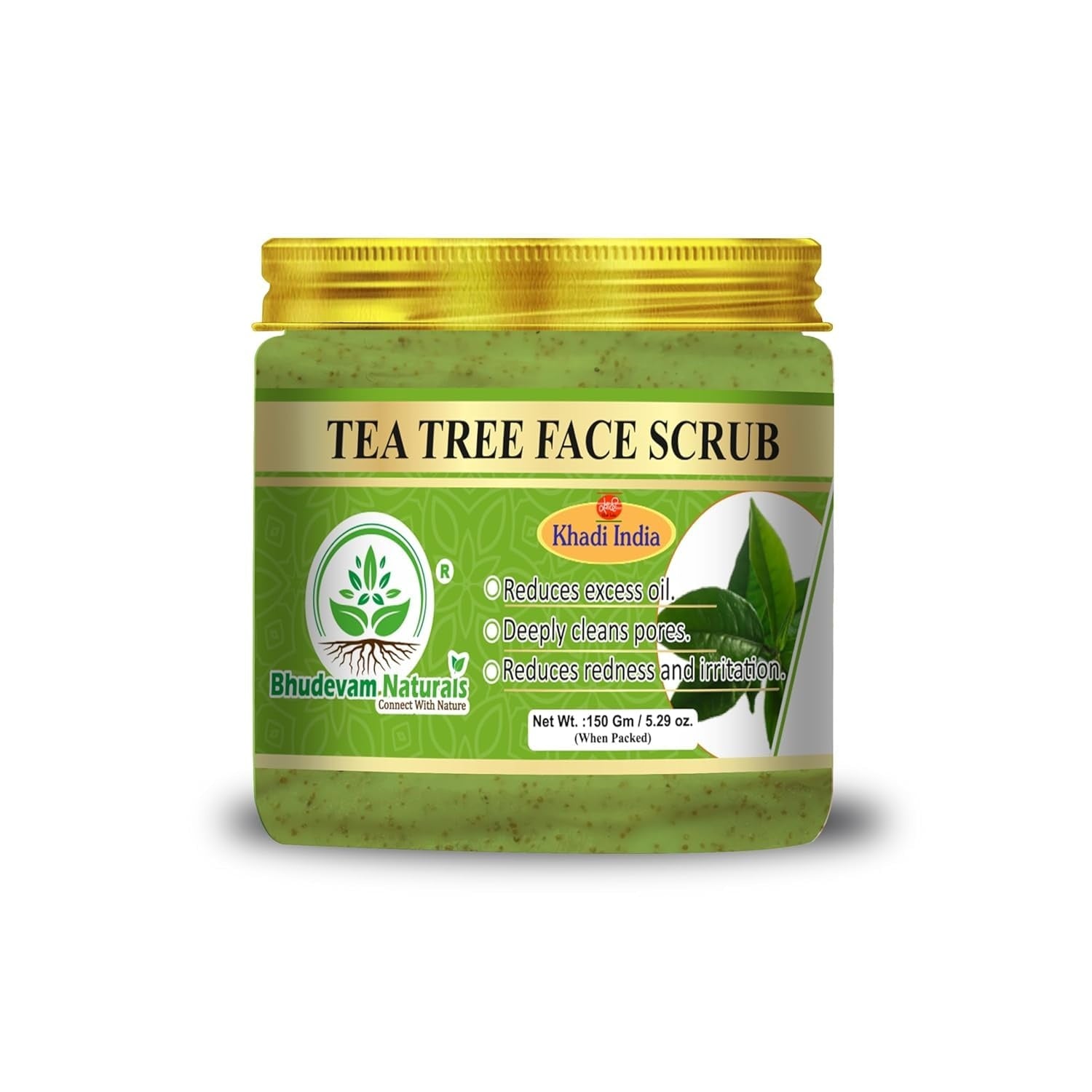 Bhudevam Naturals Khadi Tea Tree Face Scrub – Deep Cleansing Exfoliator for Acne, Pimples & Oil Control for Clear Skin 150gm - 1
