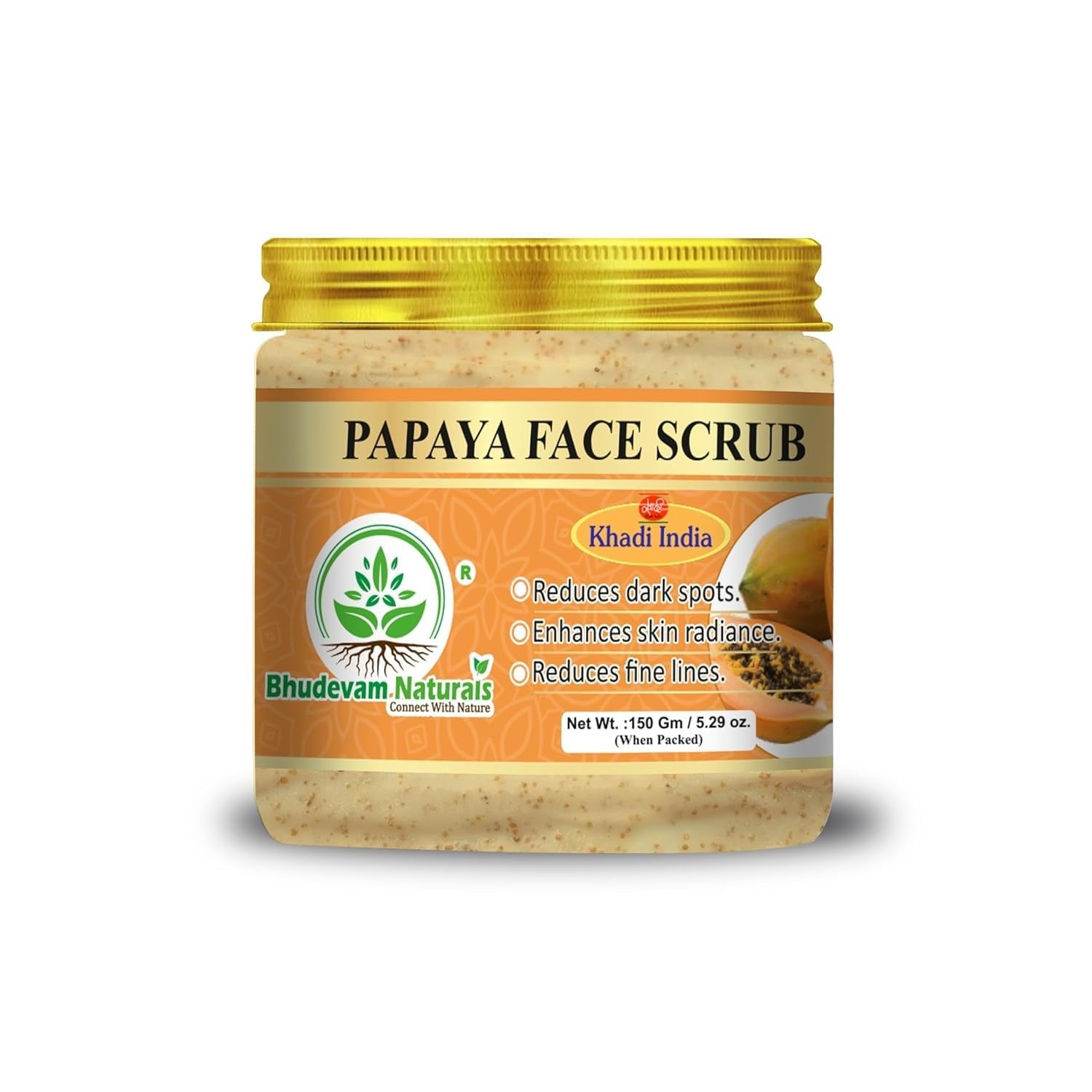 Bhudevam Naturals Khadi Papaya Face Scrub for Tan Removal – Exfoliating Scrub for Dead Skin, Dark Spots & Skin Glow 150gm - 1