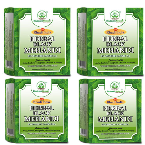 Bhudevam Naturals Khadi Black Mehndi Henna Powder for Hair – Natural Herbal Hair Dye for Grey Coverage & Deep Black Shine 320gm - 1
