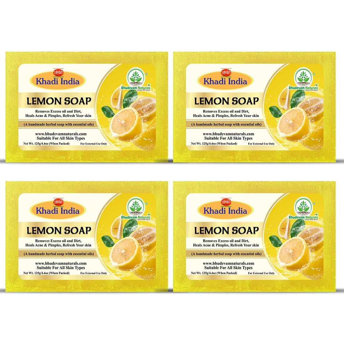 Bhudevam Naturals Khadi 100% Natural Lemon Bath Soap – Skin Brightening & Oil Control Soap, Herbal Formula, Safe for Daily Use 500gm - 1