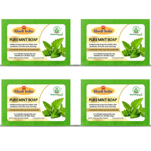 Bhudevam Naturals Khadi Mint Soap for Bath – Cooling Effect, Antibacterial Body Soap, Keeps Skin Fresh & Clean All Day 500gm - 1