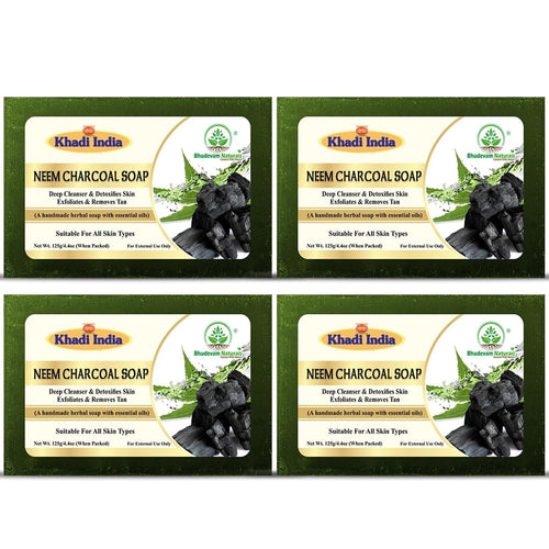 Bhudevam Naturals Khadi Neem & Activated Charcoal Soap – Herbal Handmade Bath Soap for Acne, Pimples, Blackheads Removal 500gm - 1