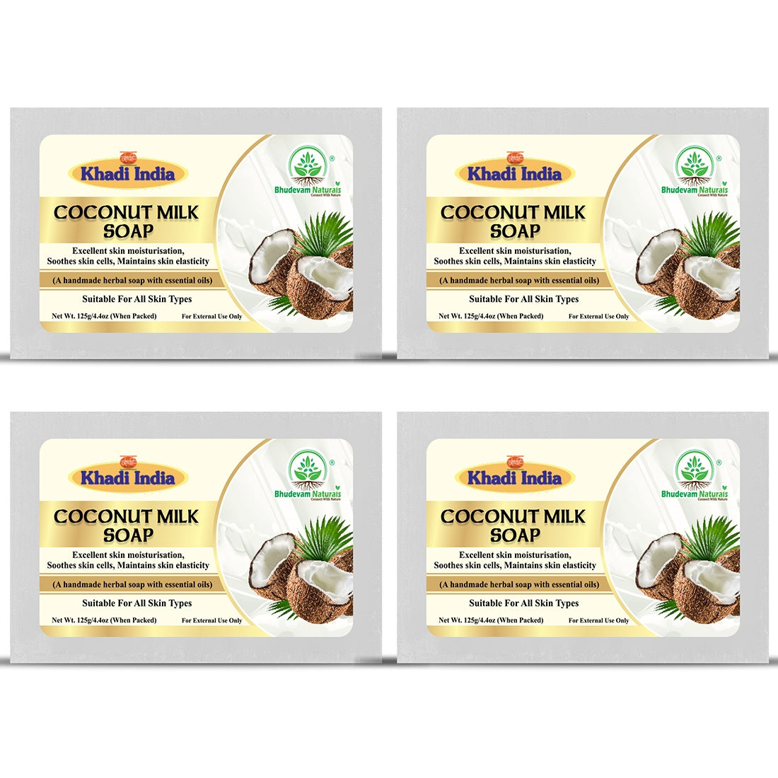 Bhudevam Naturals Khadi Handmade Coconut Milk Bath Soap for Dry Skin, Deep Nourishment & Glow 500gm - 1