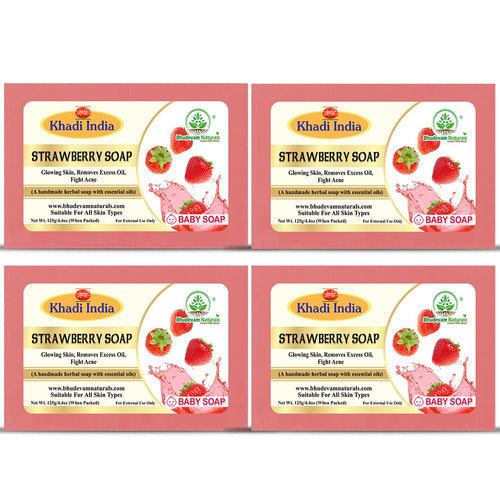 Bhudevam Naturals Khadi Strawberry Handmade Bath Soap for Soft, Smooth & Radiant Skin 500gm - 1