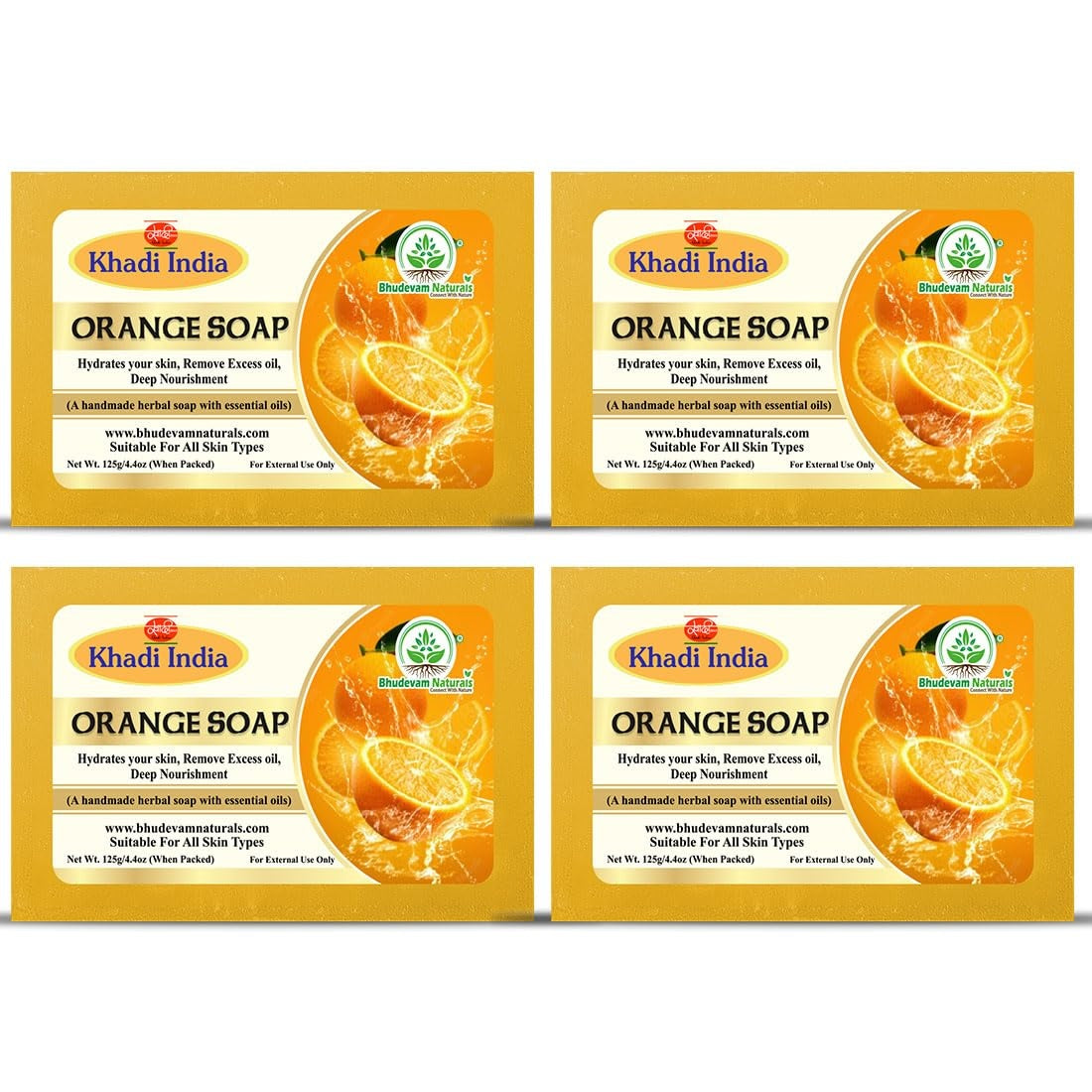 Bhudevam Naturals Khadi Orange Soap with Vitamin C – Skin Brightening & Refreshing Bath Bar 500gm - 1