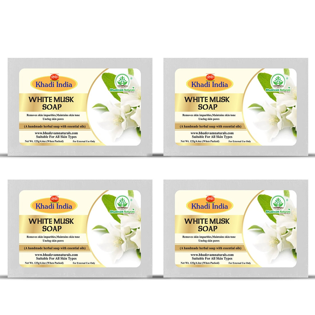 Bhudevam Naturals Khadi White Musk Soap – Luxury Fragrance Bath Soap for Soft & Smooth Skin 500gm - 1