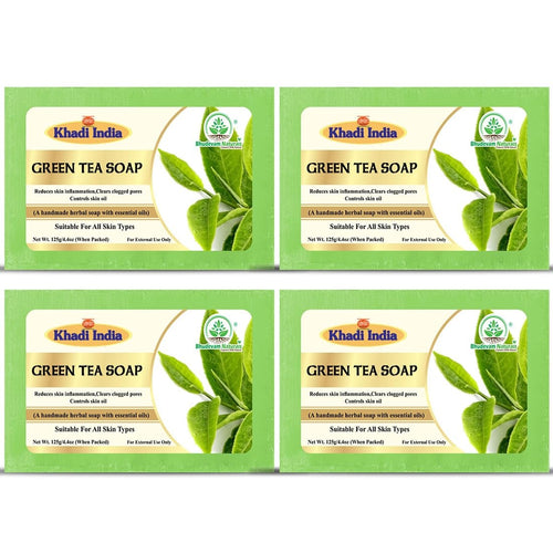 Bhudevam Naturals Khadi Green Tea Bath Soap for Clear & Healthy Skin | Natural Handmade Soap for Acne & Oil Control 500gm - 1