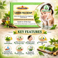 Bhudevam Naturals Khadi Green Tea Bath Soap for Clear & Healthy Skin | Natural Handmade Soap for Acne & Oil Control 500gm - 4