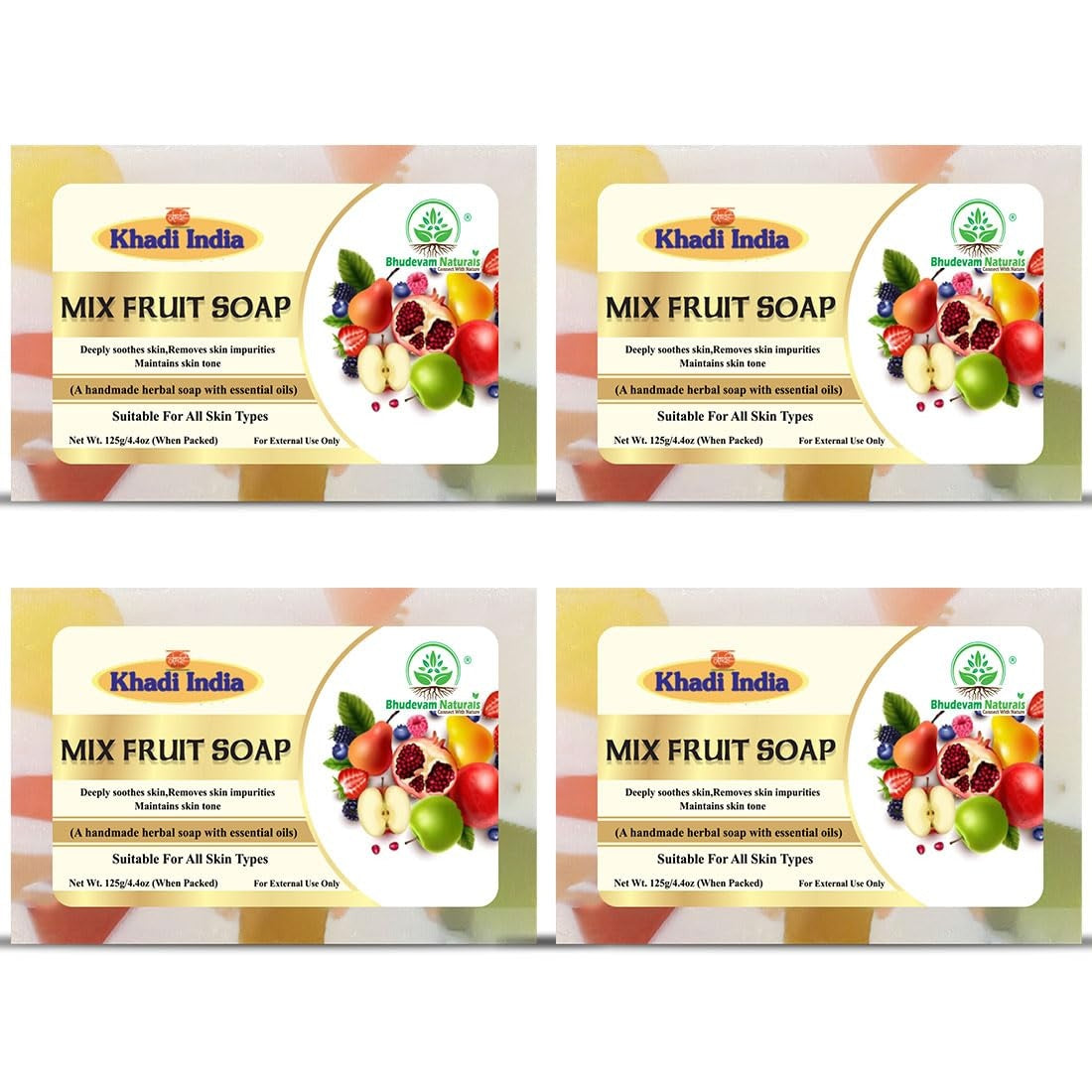 Bhudevam Naturals Khadi Handmade Mix Fruit Soap – Vitamin-Rich Skin Brightening Bath Soap 500gm - 1