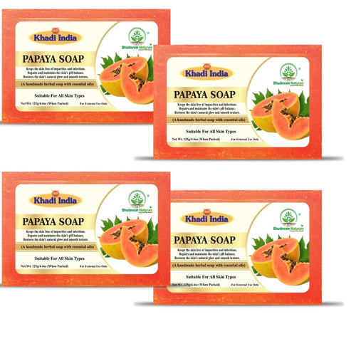 Bhudevam Naturals Khadi Handmade Papaya Soap Bar – Exfoliating & Deep Cleansing Bath Soap for Face & Body 500gm - 1