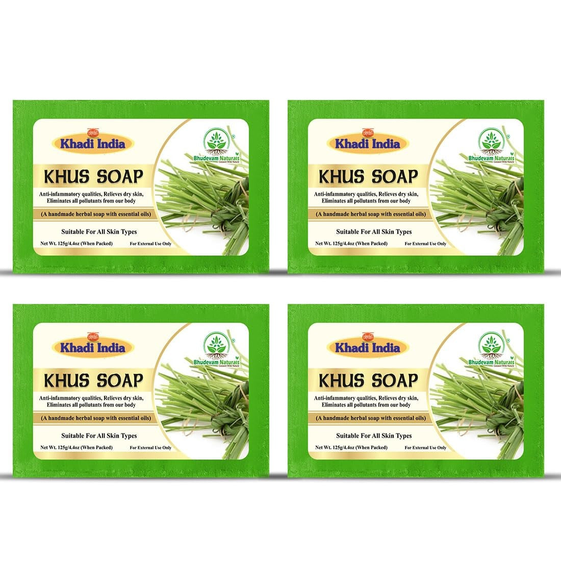Bhudevam Naturals Khadi Handmade Khus Soap For Cooling & Skin Refreshing Bath Soap 500gm - 1