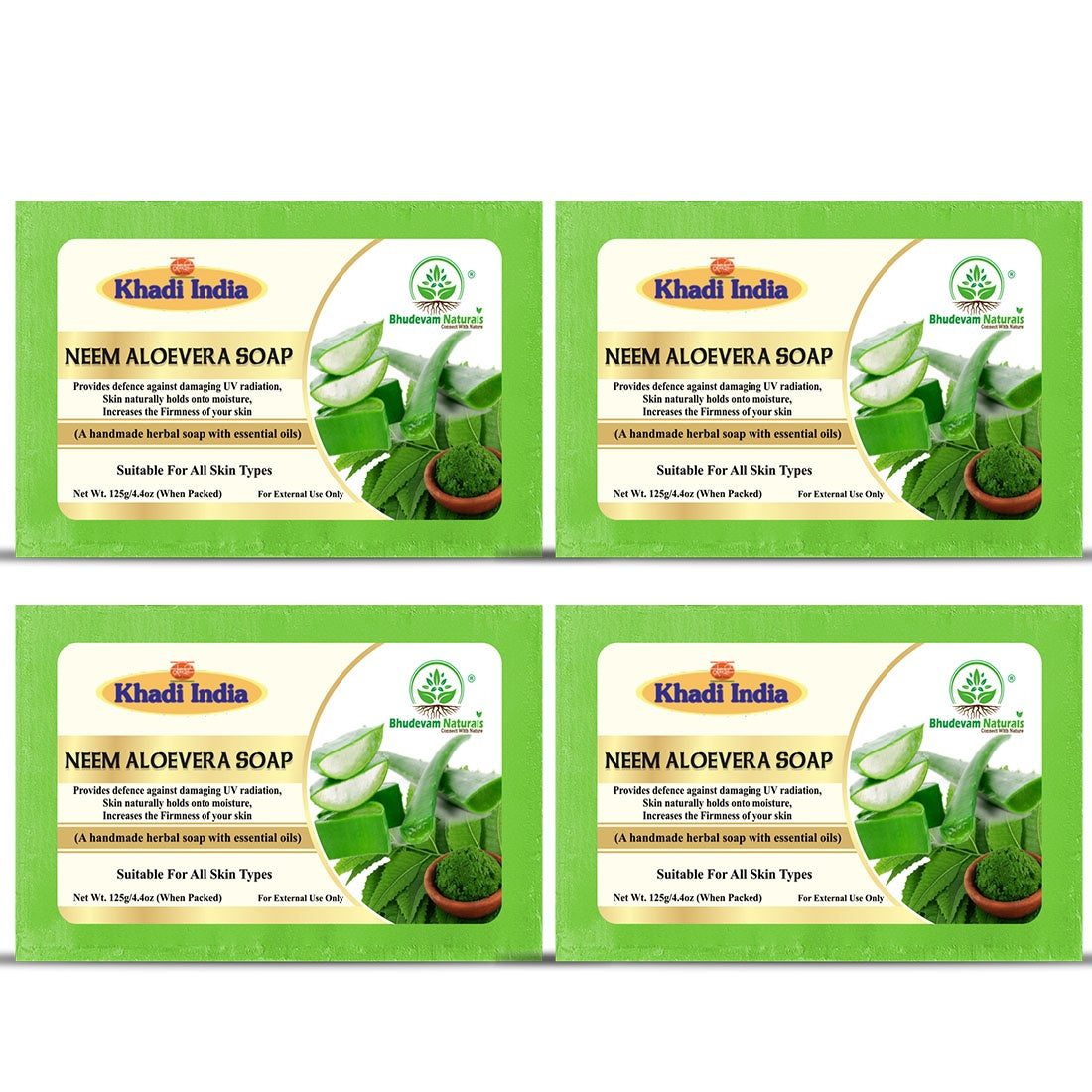 Bhudevam Naturals Khadi Handmade Neem Aloe Vera Soap – Anti-Acne & Skin Soothing Bath Soap 500gm - 1