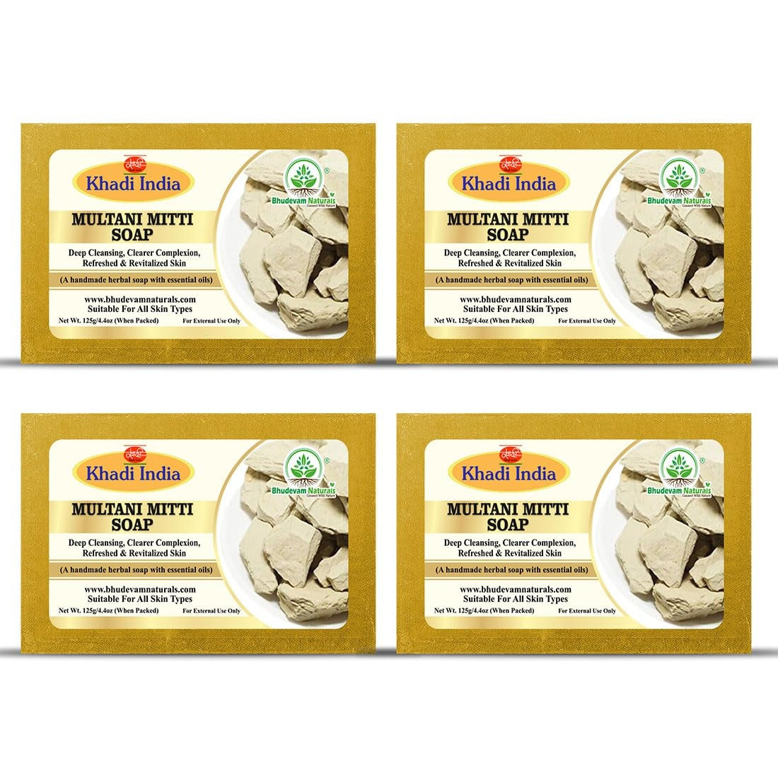 Bhudevam Naturals Khadi Handmade Multani Mitti Soap For Deep Cleansing & Oil Control Bath Soap 500gm - 1