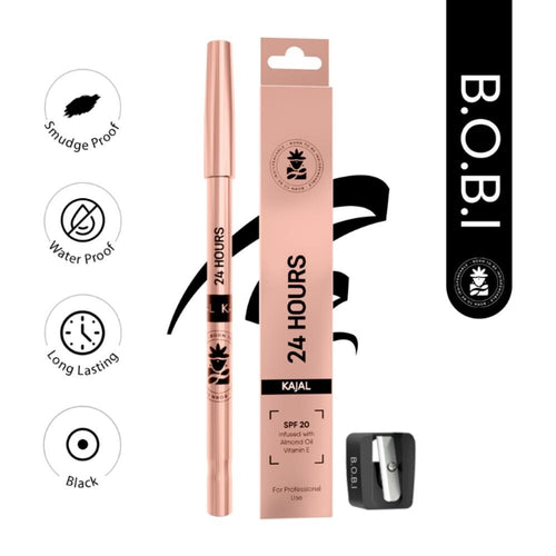 BOBI 24 Hours Kajal For Eyes | Smudgeproof Waterproof Formula | Deep Black Pigment | Cruelty-Free Paraben-Free | Smooth Application | Long Lasting Wear-1.5 gm - 1