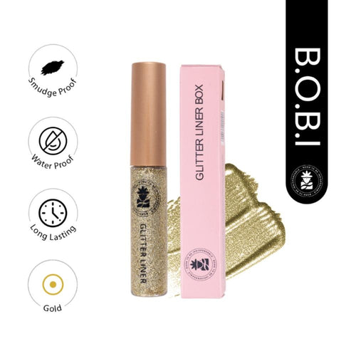 BOBI Glitter Eyeliner Gold | Diamond Sparkle Finish | Waterproof Long Wear | Quick Dry Smudgeproof | Felt-Tip Precision | Cruelty-Free Paraben-Free-5ml - 1
