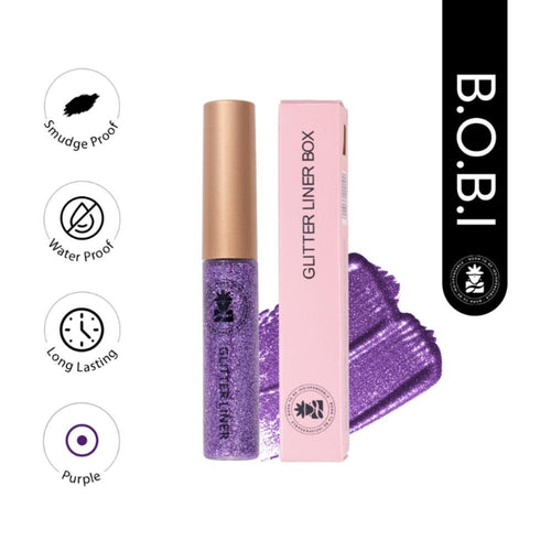 BOBI Glitter Eyeliner Purple | Diamond Sparkle Finish | Waterproof Long Wear | Quick Dry Smudgeproof | Felt-Tip Precision | Cruelty-Free Paraben-Free-5ml - 1