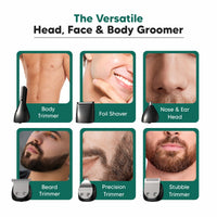LetsShave Head, Face & Body Groomer for Men, 6 Grooming Heads + 6 Combs + 1 Stand Combo