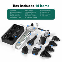 LetsShave Head, Face & Body Groomer for Men, 6 Grooming Heads + 6 Combs + 1 Stand Combo