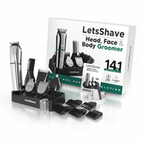 LetsShave Head, Face & Body Groomer for Men, 6 Grooming Heads + 6 Combs + 1 Stand Combo