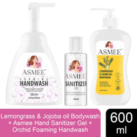 Asmee Lemongrass & Jojoba oil Body Wash+Hand Sanitizer Gel+Orchid Foaming Hand Wash