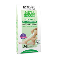 DR.RASHEL INSTA SMOOTH WAX STRIPS PACKS 24PCS - ALOE VERA, Gently removes hair, soothes skin, and moisturizes with Aloe Vera.