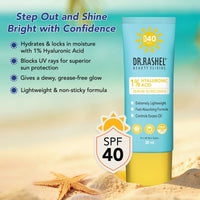 DR.RASHEL Serum Sunscreen SPF 40 with 1% Hyaluronic Acid | Lightweight Hydrating Sun Protection for Glowing Skin (30ML)