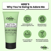 Ghar Soaps Anti-Acne with Salicylic Acid, Neem for Clear Skin, 100 ml Face Wash