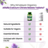 Vlado's Himalayan Organics Alfalfa, Calcium Citrate Malate 1200mg with Vitamin D, K2 (MK7), B12, Zinc & Magnesium - 120 Veg Tablets