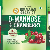 Vlado's Himalayan Organics D-MANNOSE + CRANBERRY Supplement - 90 Tablets