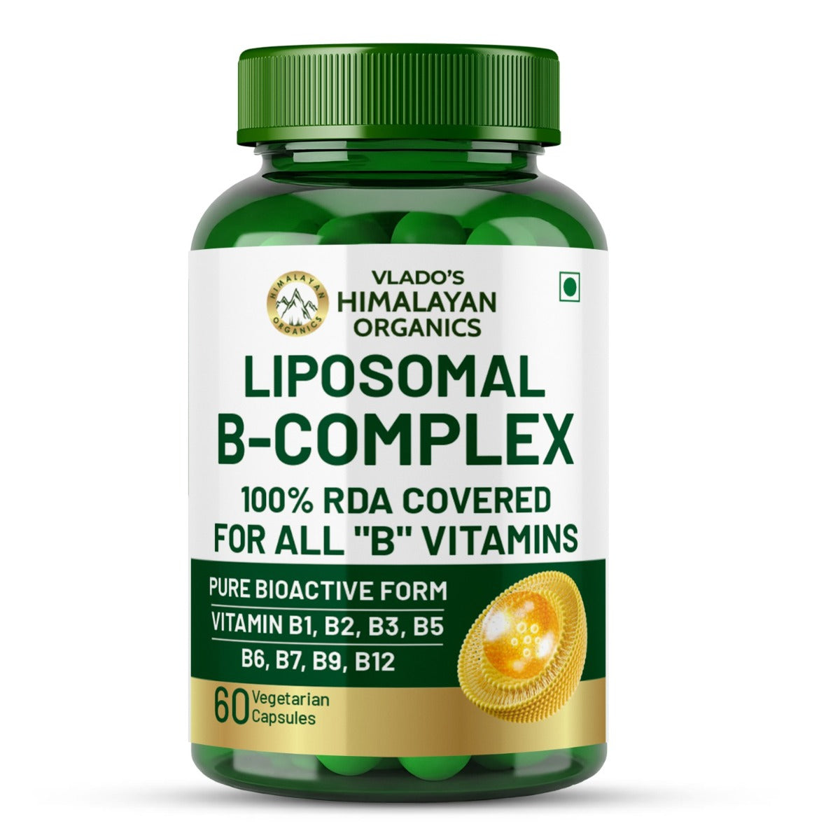 Vlado's Himalayan Organics Plant Based B-Complex Vitamins B12, B1, B2, B3, B5, B6, B9 and Biotin for Metabolism, Hair and Energy