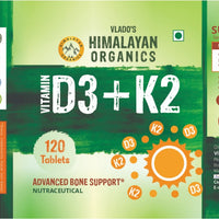Vlado's Himalayan Organics Vitamin D3 with K2 As MK7 Supplement- 120 Veg Tablets