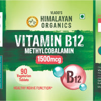 Vlado's Himalayan Organics Methylcobalamin Vitamin B12 1500mcg Supplement - 90 Veg Tablets
