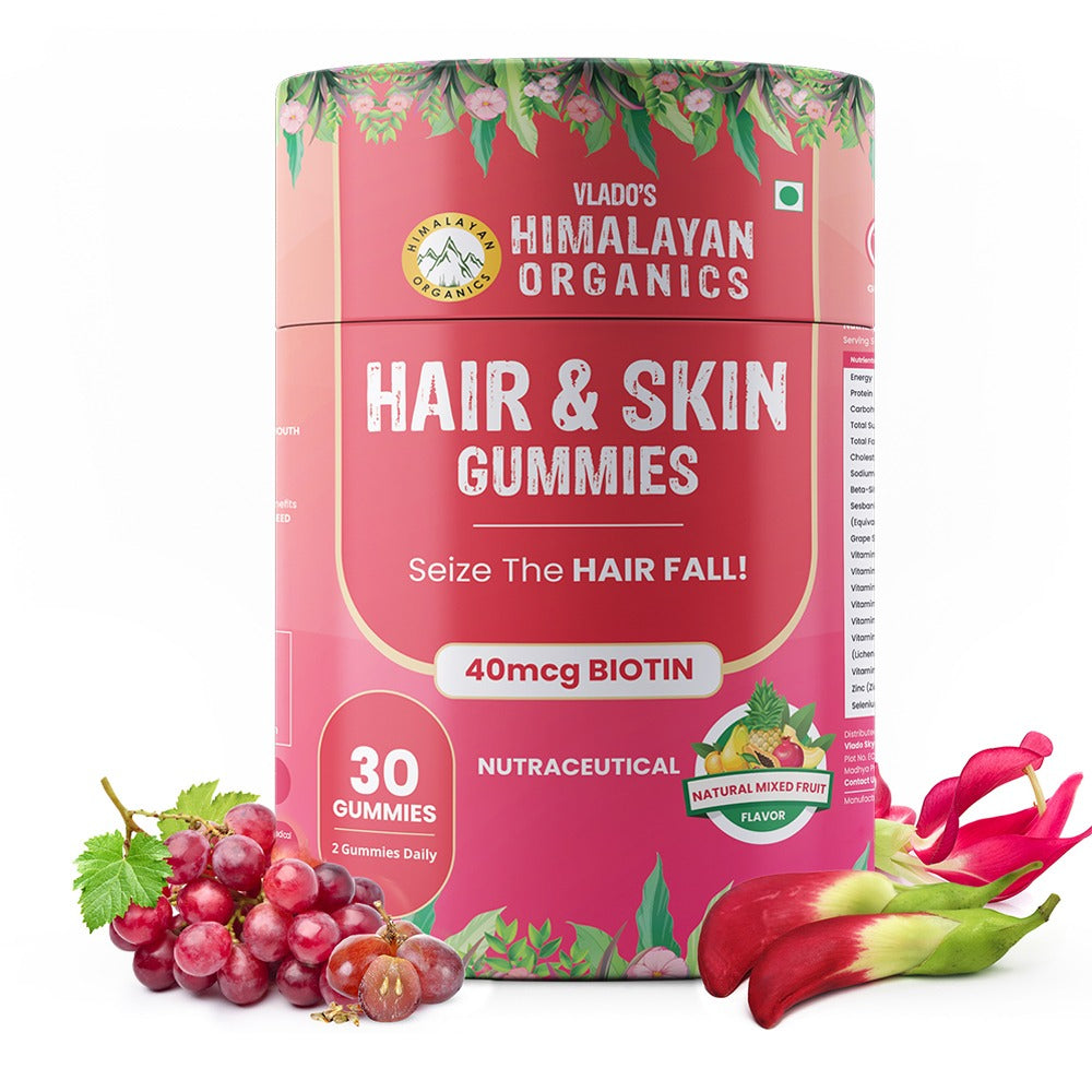 Vlado's Himalayan Organics Hair & Skin Gummies 40 mcg Biotin For Hair Growth & Glowing Skin
