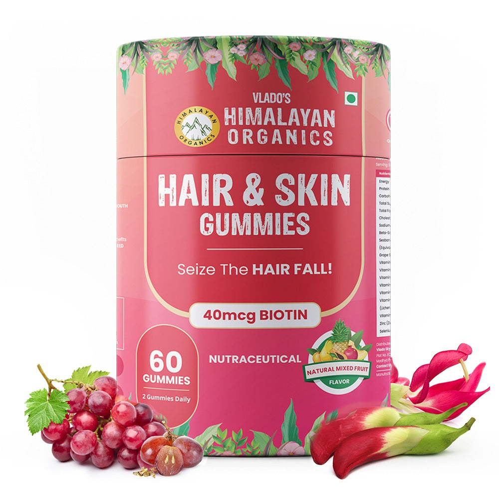 Vlado's Himalayan Organics Hair & Skin Gummies 40 mcg Biotin For Hair Growth & Glowing Skin