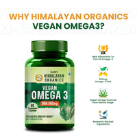 Vlado's Himalayan Organics Vegetarian Omega 3 1120mg with Algal DHA | 3X Strength Plant-Based Omega-3 | No Fish Oil | Supports Heart, Eye, Brain & Joint Health | 60 Vegetarian Capsules