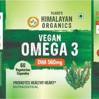 Vlado's Himalayan Organics Vegetarian Omega 3 1120mg with Algal DHA | 3X Strength Plant-Based Omega-3 | No Fish Oil | Supports Heart, Eye, Brain & Joint Health | 60 Vegetarian Capsules