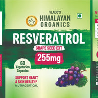 Vlado's HImalayan Organics Resveratrol 255mg with Grape Seed Extract Supplement 60 Capsules