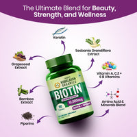 Vladoâ€™s Himalayan Organics Biotin 10000 Mcg For Glowing Skin, Fight Nails And Strong Hair (90 Tablets)