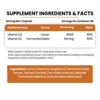 Vladoâ€™s Himalayan Organics Plant-Based Vitamin D3 600IU with K2 MK-7 â€“ 120 Veg Capsules