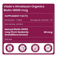 Vladoâ€™s Himalayan Organics Biotin 10,000 MCG â€“ 60 Veg Tablets
