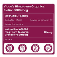 Vladoâ€™s Himalayan Organics Biotin 10,000 MCG â€“ 90 Veg Tablets