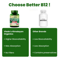 Vladoâ€™s Himalayan Organics Vitamin B12 500mcg â€“ Methylcobalamin Tablets for Energy, Brain, Heart & Nerve Health â€“ 90 Veg Tablets